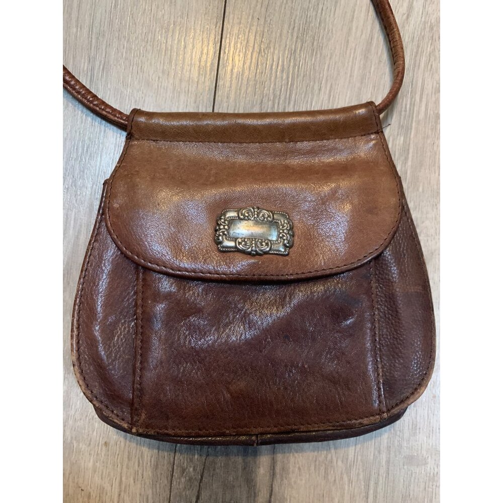 Vintage Fossil Brown Leather Boho Double Pocket Saddle Shoulder Cross Body Bag